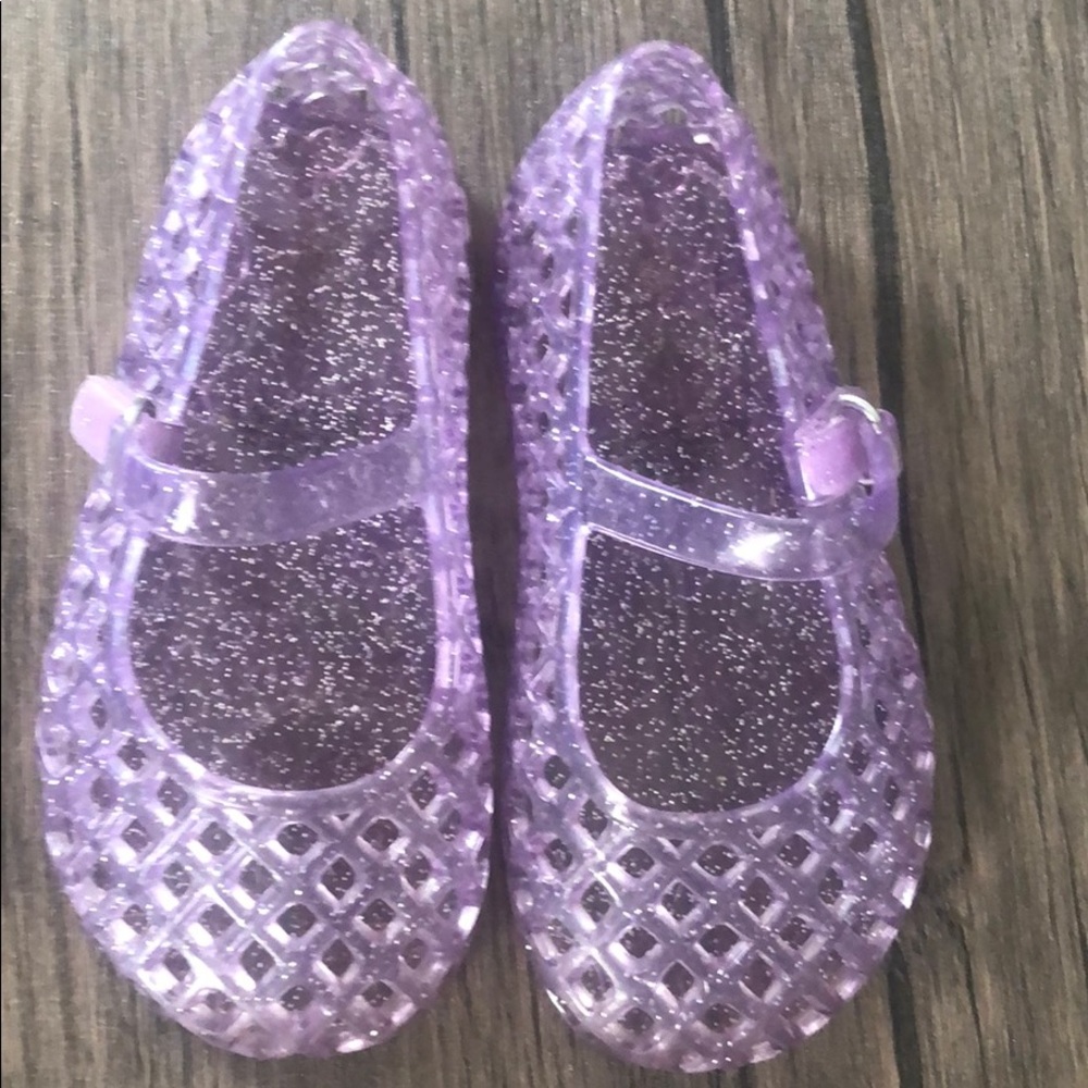 Toddler girl purple glitter jellies